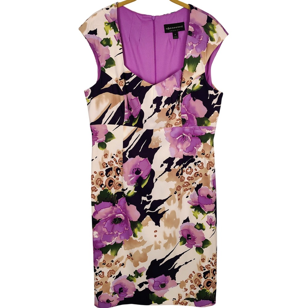 Connected Apparel Womens SZ 14 Floral Leopard Sheath Dress Purple Eclectic
